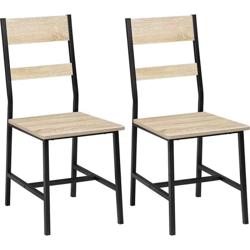 Klihome Set of 2 Dining Room Chairs, Kitchen Chairs, Living Room Chairs, with Metal Frame, Ergonomic Chair, for Kitchen, Living Room, Balcony, Industrial Style, Light Oak, K0028EZS-2