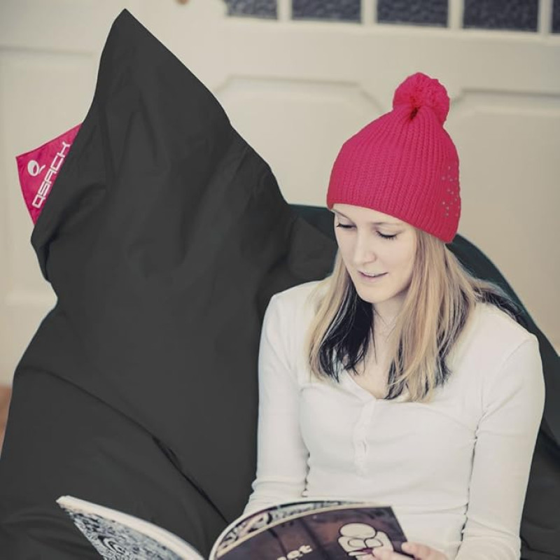 QSack Outdoor Bean Bag XXL, German Quality Filling, 140 x 180 cm (Black)