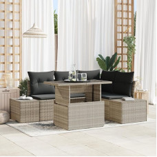 Rantry 5-teiliges Garten-Sofa-Set mit Kissen in Lichtgrau aus Polyrattan Gartenlounge Model3357915