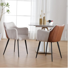 chairus Dining Room Chairs, Set of 2, Kitchen Chairs, PU Leather + Linen, Upholstered Chair, Modern Chairs, Dining Room, Recliner Chairs for Kitchen, Living Room (Beige)