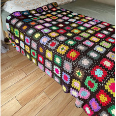RISEON Handmade Granny Blanket Square Crochet Throw Sweater Style Multicolor Boho Travel Accent Decor for Sofa Couch Bed Lounger