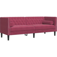 vidaXL Chesterfield Sofa with Bolsters, 3-Seater, Couch with Armrests, Backrest, Support Legs, Upholstered Sofa for Living Room, Couch Set, Wine Red Velvet