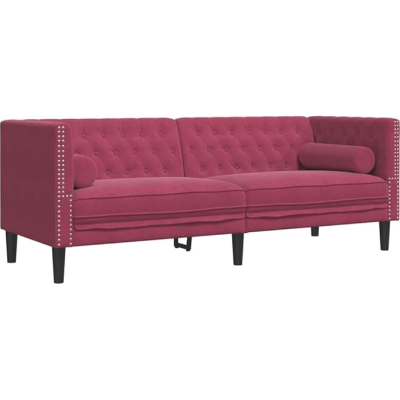 vidaXL Chesterfield Sofa with Bolsters, 3-Seater, Couch with Armrests, Backrest, Support Legs, Upholstered Sofa for Living Room, Couch Set, Wine Red Velvet