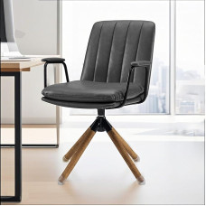 Zouron Dining Room Chairs Swivel Chair Grey - Kitchen Chair Faux Leather Chair Upholstered Chair with Armrests Chair Oak Wood Legs Writing Chair Armchair Office Chair