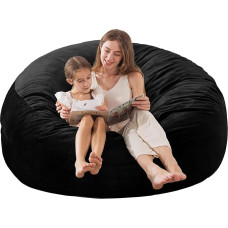 EDUJIN Bean Bag Chairs: Adult Furniture Bag Filled with Memory Foam Ultra Soft Dutch Velvet Cover, Round Fluffy Sofa for Dorm and Living Room, 48 Inch, Black