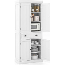 KOMFOTTEU Buffet Cabinet, Tall Cabinet with Double Door, Storage Cabinet, Kitchen Cabinet, Wood, 183 cm, Door Cabinet, Storage Cabinet with Adjustable Shelves and Drawer (White)