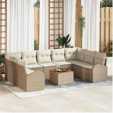 Rantry 10-teiliges Garten Sofa Set mit Kissen Beige Poly Rattan Akazienholz Gartenlounge Model3347624