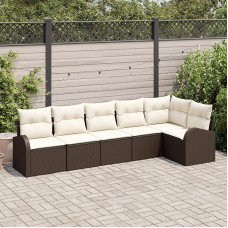Rantry 6-teilige Garten Sofagarnitur mit Kissen Braun Poly Rattan, 2-Sitzer Garten Sofa mit Stauraum & Kissen Braun Poly Rattan Gartenlounge Model3354727
