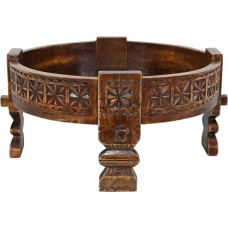 Casa Moro Rakim Oriental Side Table Diameter 50 cm Round x Height 26 cm CHAKKI Table Made of Solid Wood Carved in Antique Look Moroccan Floor Table Coffee Table Sofa Table MA44-31