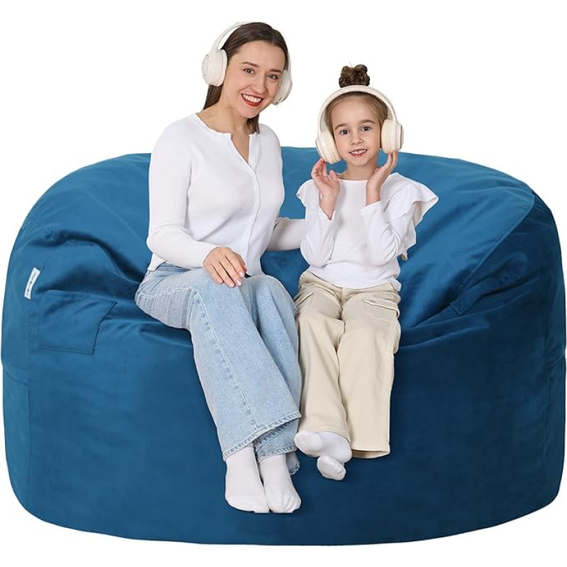 lilanoon Portable Bean Bag with Washable Comfortable Dutch Velvet Cover, Lasy Sofa with High Elastic Sponge Lining, 2 Hidden Zippers and Deep Pockets, 4 Feet