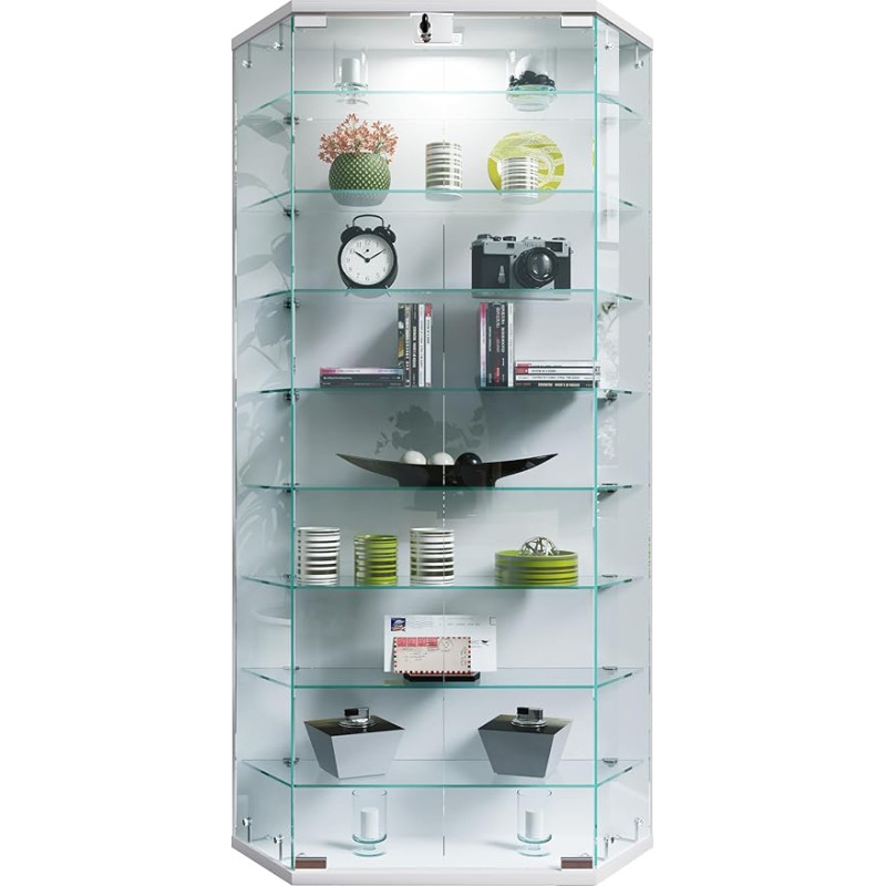 VCM Benila XL Hanging Glass Display Cabinet with Tempered Safety Glass Dimensions Approx. H 114 x W 83 x D 17 cm Modern and Space-Saving Glass Display Cabinet White