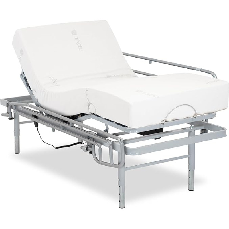 Gerialife - Electrically Adjustable Slatted Frame with Adjustable Legs / Orthopaedic Mattress 20 cm Visco Tencel (80 x 200 cm + Railing)