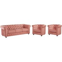 Vente-unique - Couch Set 3+1+1 - Velvet - Pink - Chesterfield