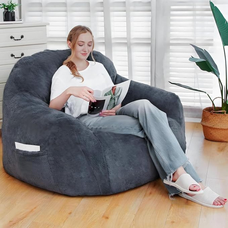 GOHOROS Large Fuzzy Bean Bag Foldable Bean Bag for Home Use