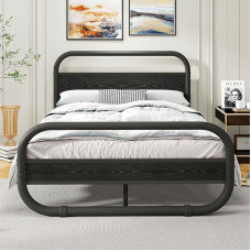 QUCENAK King Size Bed Frame with Headboard Oval Platform Under Bed Storage Steel Slats Mattress Round Tube Design Black