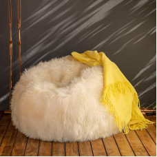 FOTA Real Premium Sheepskin Bean Bag Cover, Soft and Cosy Lambskin Cover for Bean Bag Chair, Ultra Soft Sheepskin with Sturdy Zipper, Ideal for Kids, White, 76.2 x 76.2 cm