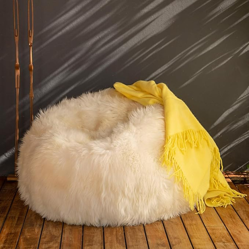 FOTA Real Premium Sheepskin Bean Bag Cover, Soft and Cosy Lambskin Cover for Bean Bag Chair, Ultra Soft Sheepskin with Sturdy Zipper, Ideal for Kids, White, 76.2 x 76.2 cm