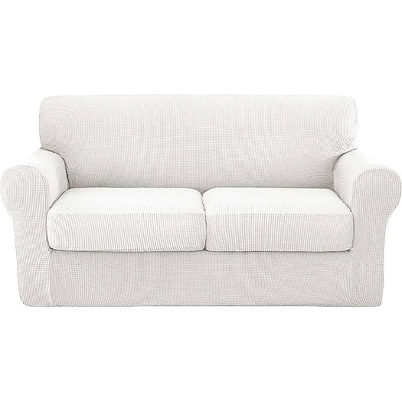 4-teiliges Stretch Sofabezug Set für Sofas mit 3 Kissen - Weicher Bezug mit separaten Kissenbezügen, waschbarer Möbelschutz für das Wohnzimmer(White,M)