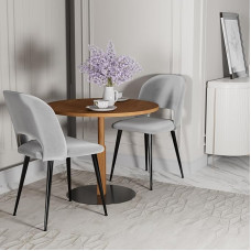 PIPIPOXER Dining Room Chairs, Set of 2 Dining Room Chairs, Living Room Chairs with Backrest, Kitchen Chairs with Velvet Fabric Seat and Black Metal Legs (Grey, 86 x 58 x 50 cm)