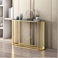 KLLJHB Glam Marble Oval Console Table with Gold Frame, Console, Sofa Table for Hallway, Wrought Iron Porch Table, Living Room, Marble Foyer, Porch Table on the Wall, S