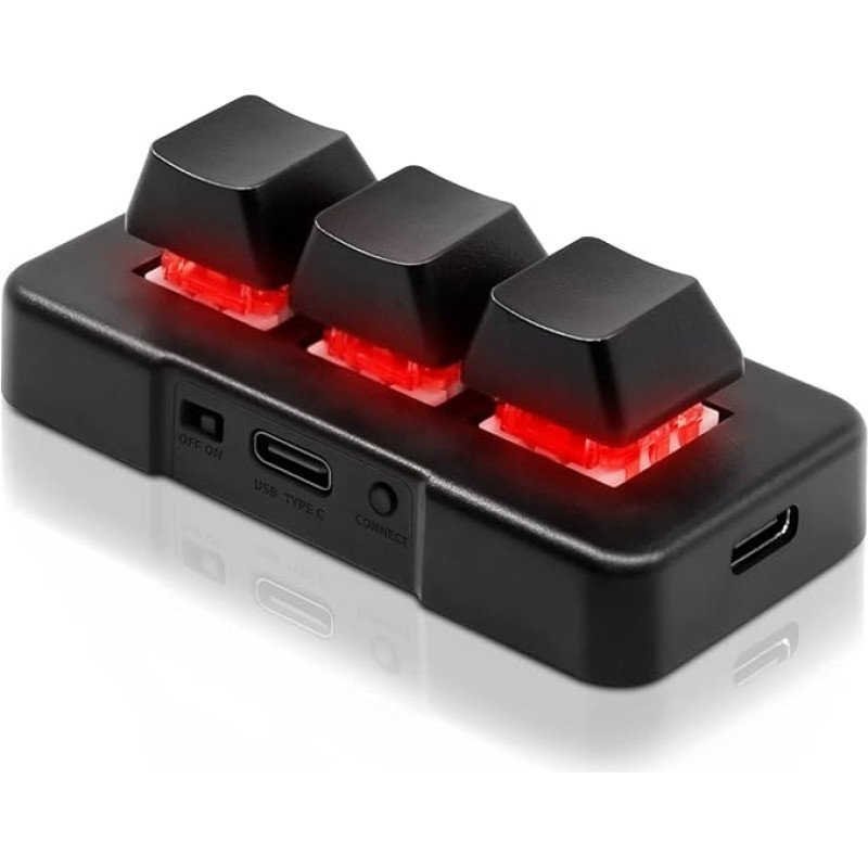 PCsensor USB Mini Keyboard 3 Buttons Mini Keyboard Wireless USB 2 in 1 Mechanical Gaming Keyboard Hot Key Customised Program with RGB LED for Gaming OSU Office Work