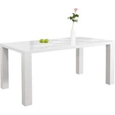 Dining Table White High Gloss MDF 120 x 80 cm Rectangular Luca Modern Kitchen Table Made of MDF Wood White Four Foot Table High Gloss White Varnished Designer Dining Room Table with Bright White