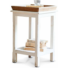 Loberon Vieille Side Table Real Handmade Removable Tray White Washed Effect Mango Wood White/Brown