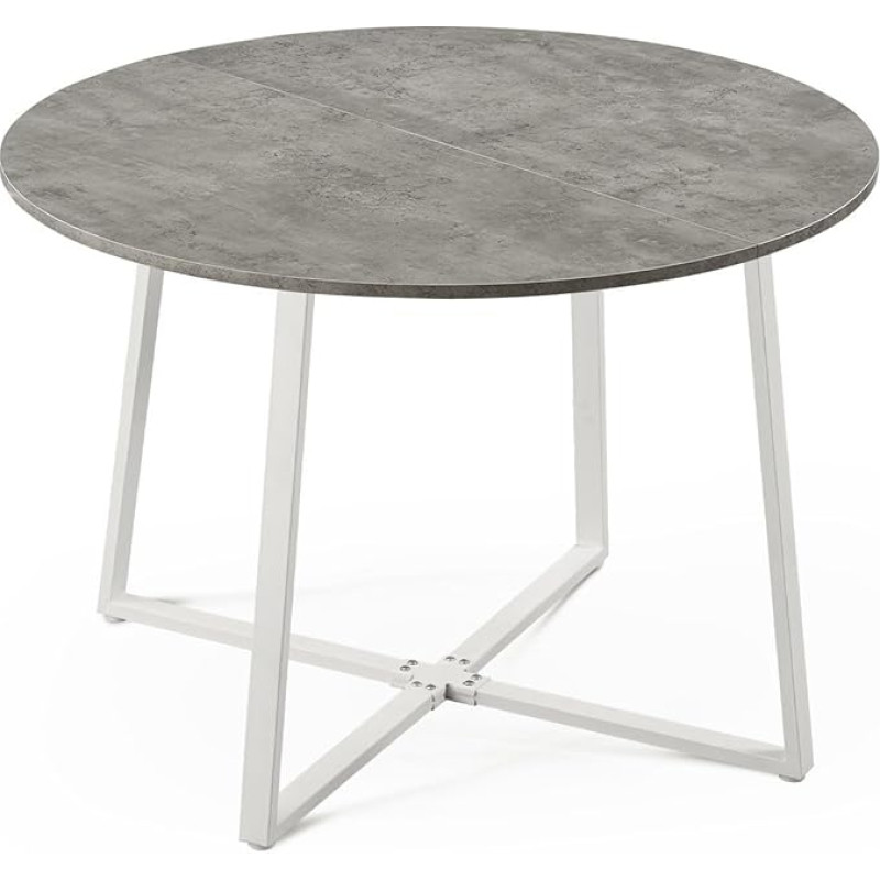 DUBI Möbel NOA Dining Table, Round, 110 x 110 cm, Dining Room Table, Kitchen Table, Wooden Table for Kitchen, Dining Room, Industrial Modern Design, Concrete Look, 11216-UW-BETO