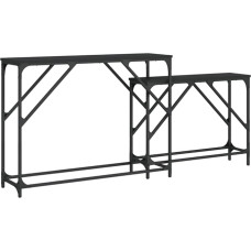 Pack of 2 Narrow Console Tables with Metal Frame, Side Table, Vintage Hallway Table, Small Exhibition Table, Sofa Table, Industrial Long Entrance Table for Entrance, Hallway, Black