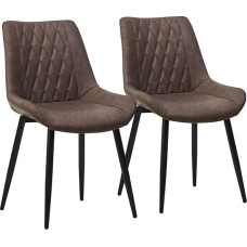 CLIPOP Dining Room Chairs, Set of 2, Faux Leather Padded Kitchen Chairs with Sturdy Metal Legs, Lounge Reception Chairs for Living Room, Home and Office, Brown