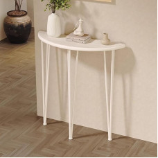 MAAOBR Wooden Half Moon Console Table, Narrow Entrance Table with Metal Frame, Semicircular Side Table for Living Room, Hallway, Foyer and Entrance Area (White, 60 x 25 x 80 cm)