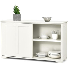 GIANTEX Sideboard with Doors, Kitchen Cabinet Sideboard with Height-Adjustable Shelf, Chest of Drawers Side Cabinet for Kitchen, Living Room or Hallway (Cream White)