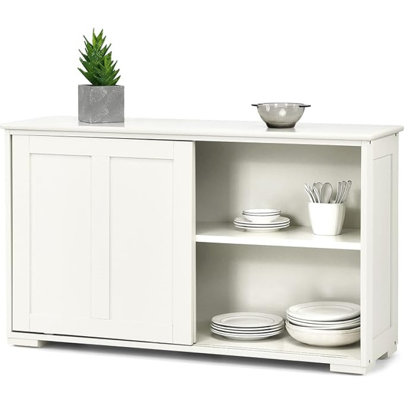 GIANTEX Sideboard with Doors, Kitchen Cabinet Sideboard with Height-Adjustable Shelf, Chest of Drawers Side Cabinet for Kitchen, Living Room or Hallway (Cream White)