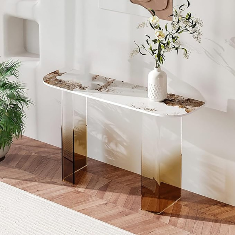 White Entrance Table with Shelves, 120cm Console Table for Living Room, Hallway and Foyer - Long Accent Console for Stylish Home Decor