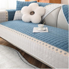 Luxury Corduroy Sofa Cover Non-Slip Geometric Quilted Solid Color Soft Warm Sofa Slipcover Armrest Back Cover for Pets and Kids (Only 1pc/not all set) (Color : Blue 1,