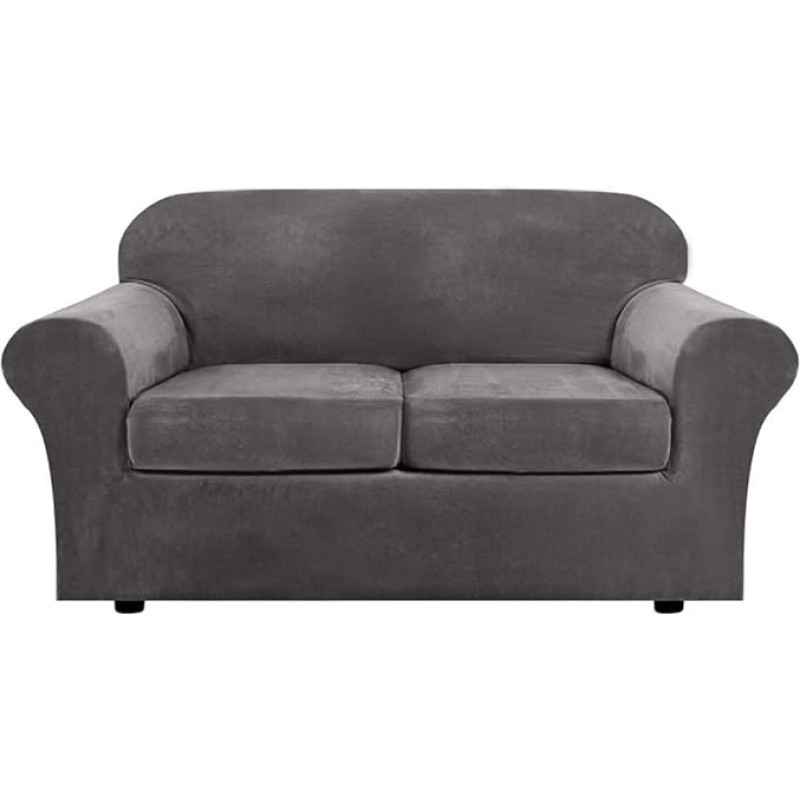 VDLLQYN, Loveseat Plush Velvet Sofa Cover Set, Stretch Slipcover, for 2 Cushions, Couch, Elastic Base, Sofa Covers (Grey)