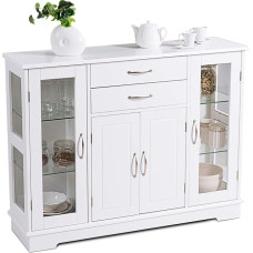 RELAX4LIFE Buffet Cabinet with Adjustable Shelf, Sideboard with 2 Glass Doors & 2 Drawers & 1 Double Door, Wooden Kitchen Cabinet, Elegant Storage Cabinet for Kitchen & Living Room & Dining Room