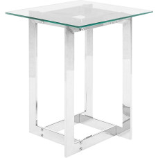 Modern Side Table Silver Metal with Crystal Glass Top