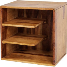 Riess Ambiente Cubus Solid Side Table 43 cm Sheesham Stone Finish Shelf Unique Solid Wood Shelf