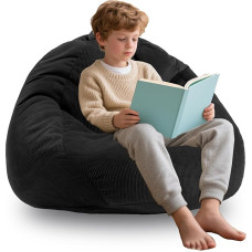 3ft Memory Foam Bean Bag Bean Bag for Teens or Adults with Filling Bean Bag Sofa with Handle Super Soft Washable Corduroy Fabric Black