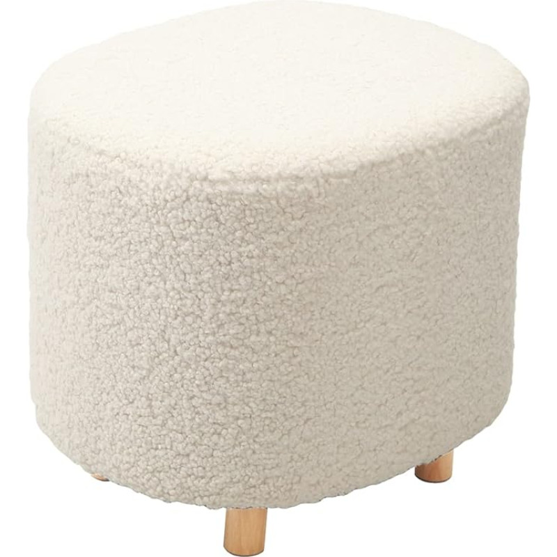 Meubletmoi Shaun Oval Bean Bag Footrest Furniture Soft Fabric Off White Imitation Sheep Wool with Wooden Feet - Decoration Cocooning Cosy