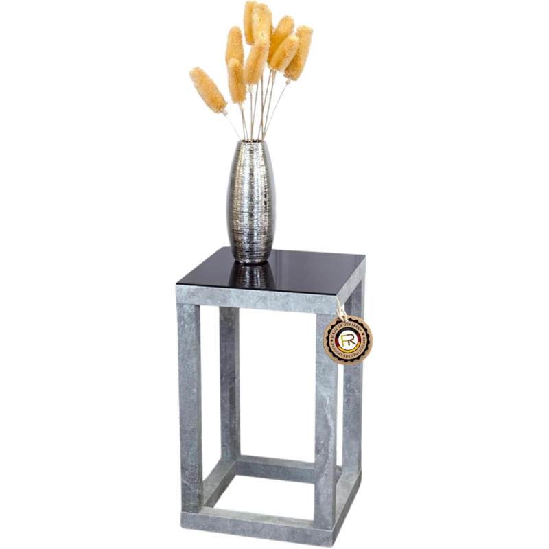 freeroom24, Side Table, Living Room Table, Coffee Table, Small Coffee Table, Flower Stool, Flower Column, Cube, Concrete Look, Glass Black, 30 x 30 x 40 cm, Made in Germany