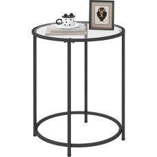 Livofloral Round Glass Side Table, Round Bedside Table with Tempered Glass Top, Black Glass Side Table with Metal Frame, Modern Round Side Table for Living Room, Bedroom