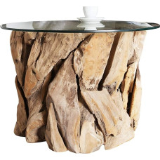 invicta INTERIOR Riverside Design Coffee Table Teak Wood with Round Glass Top Side Table Living Room Table