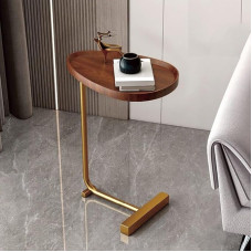 C Table, Coffee Side Table, Distressed Beaded Edge Tray Top Snack End Table, Walnut (Color : Gold)