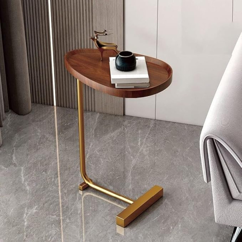 C Table, Coffee Side Table, Distressed Beaded Edge Tray Top Snack End Table, Walnut (Color : Gold)