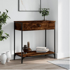 Natulvd 2 Tier Console Table, 75 x 34.5 x 75 cm, Industrial Hallway Table with Drawer & Under Shelf, Narrow Entrance Table, Sofa, Side Table for Living Room/Entrance/Foyer (Rustic Brown)
