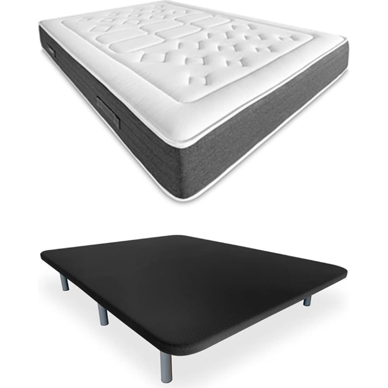 Duérmete Online 3D Memory Foam Padding with 5 Reinforcement Rods Bio Nature + 6 Metal Feet 27cm 150x190 Black