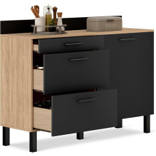 IDMarket - 120 cm Countertop Kitchen Cabinet with 1 Door + 3 Drawers - Black Beech Effect