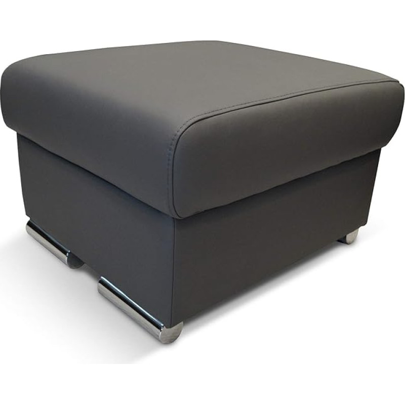Quattro Meble Toledo Dark Grey Long Life Real Leather Stool Anthracite Foldable with Storage Space Stool Cowhide Seat Cube 60 x 55 cm Foot Stool Upholstered Stool Real Leather Puff
